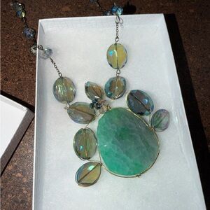 Green and Gold Statement Necklace - handmade